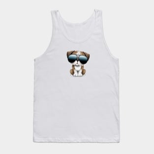 Cute British Bulldog Puppy Wearing Sunglasses Tank Top